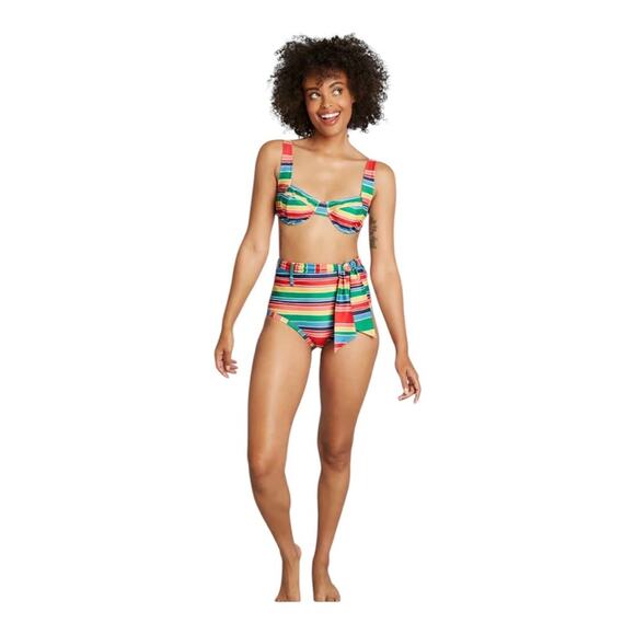 ModCloth NWT Greta Rainbow Stripe Detachable Belt High-Waisted Bikini Bottom MD - Picture 13 of 13